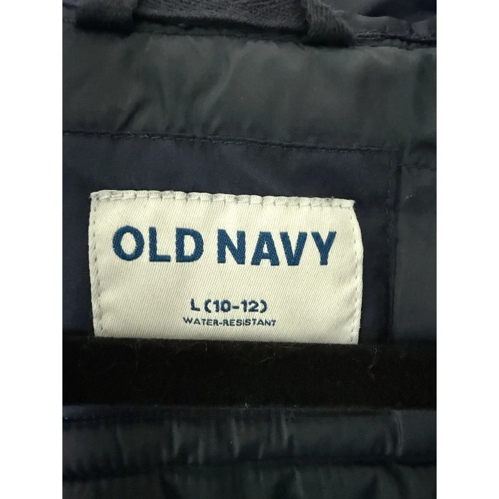 Old Navy Boys Puffer Jacket Size L 10-12 Blue Hooded Water Resistant Winter Coat